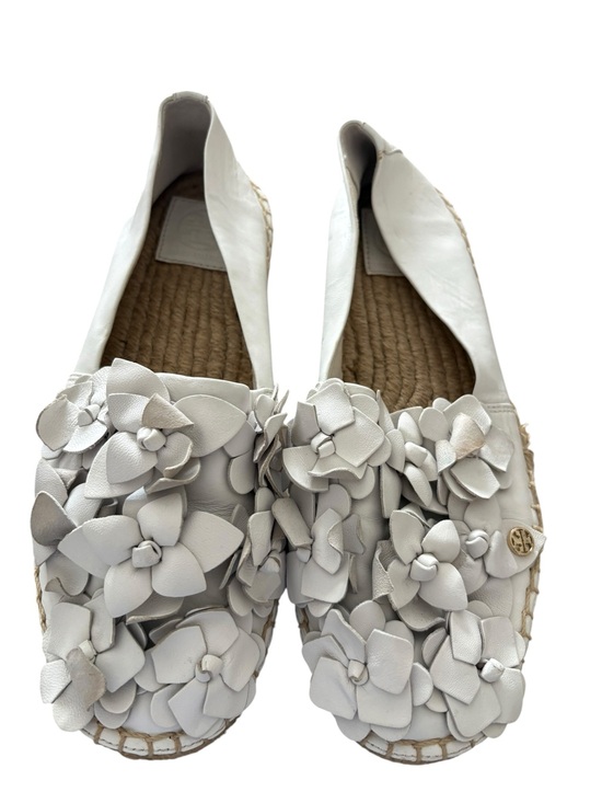 Tory Burch Shoes - Tory Burch White Floral Leather Espadrille Flats
